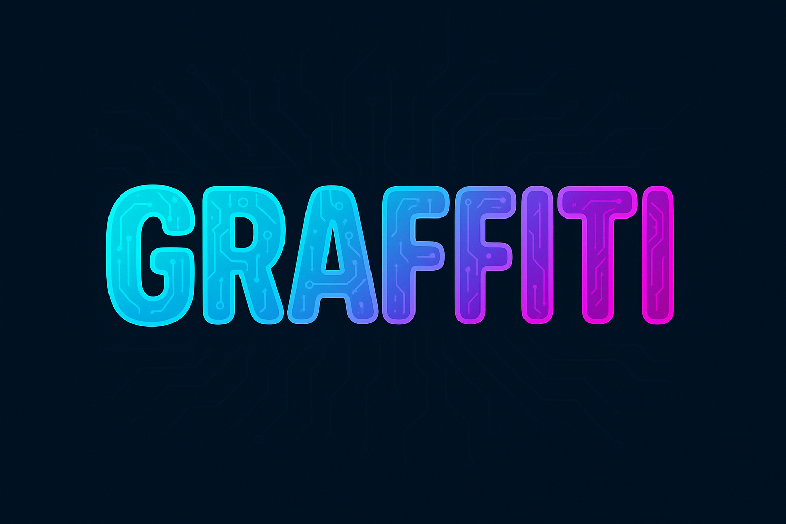 GRAFFITI text in bold neon bubble letters with cyan-to-magenta gradient and subtle AI circuit patterns on a dark navy background — clean, modern tech-style thumbnail design.