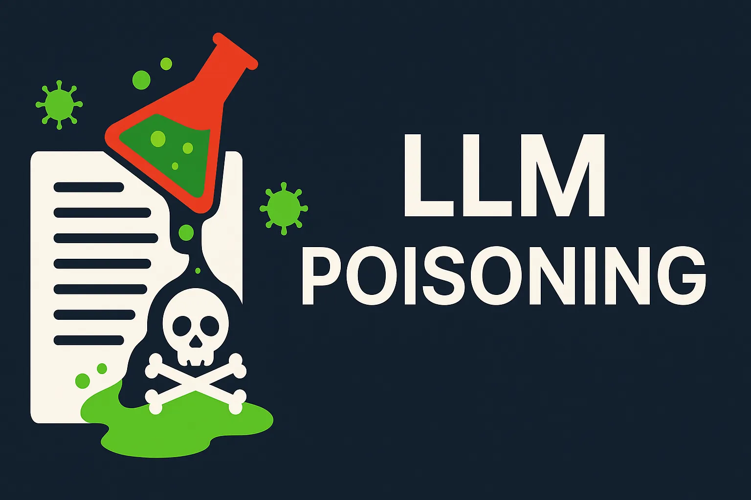 LLM poisoning attack visualization showing malicious data injection into AI model training pipeline